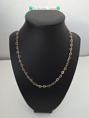 18K Real Gold Heart Link Chain 17.5"
